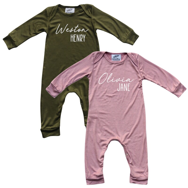 Personalized First and Middle Name Silky Baby Long Sleeve Romper- Gender Neutral
